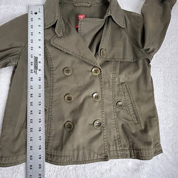 Sundance Womens Olive Green Double-Breasted Pea Coat Small Cotton Cropped Pocke - Picture 7 of 7